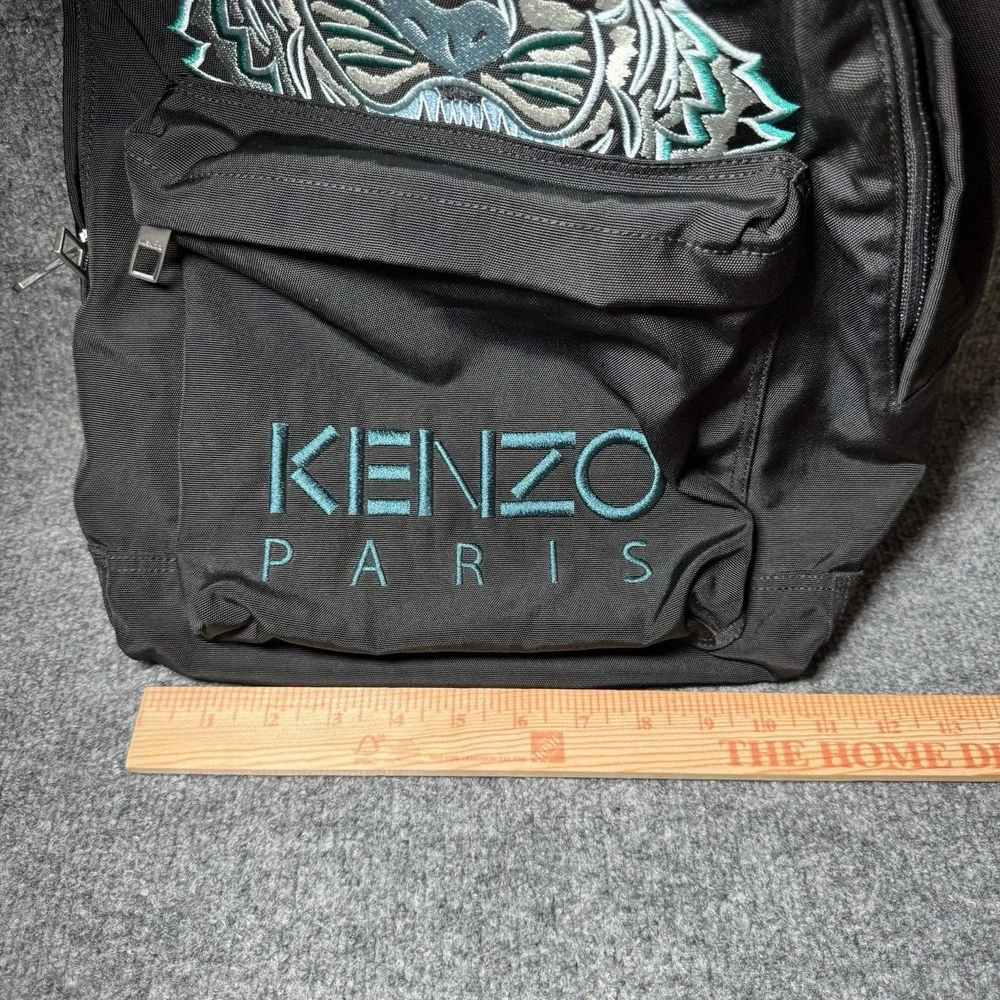 KENZO Paris Tiger Embroidered Black Teal Backpack Zip Adjustable Straps Pockets